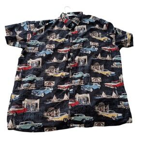 Harbor Bay Mens 4XL Vintage Classic Car Gas Station Novelty Print Button Down